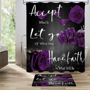 4 ensembles de salle de bain Purple Rose avec tapis <span class=keywords><strong>antidérapant</strong></span> <span class=keywords><strong>pour</strong></span> couvercle de toilette Tapis de bain Grateful Blessed Black Purple Home Decor en stock - Product Image 5