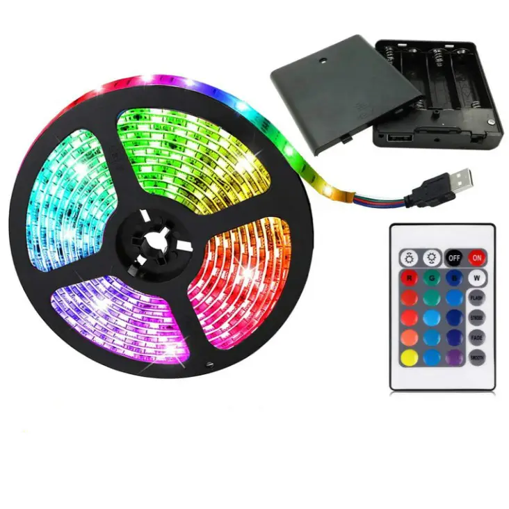 Battery Powered 2M/6.6FT SMD5050 Led Strip Lights Waterproof Flexible Color Changing RGB LED Strip with RF Controller