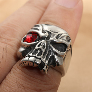 <b>Skull</b> <b>Ring</b> Men's Stainless Steel Silver Red Stone Bezel Setting Retro Punk Jewelry Everyday Wear 290103 - Product Image 4