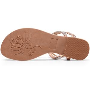 Sandales Plates Femme avec Strass et Bride Cheville, Tongs Décontractées T-Strap pour Dames, Chaussures d'Été Habillées - Product Image 6