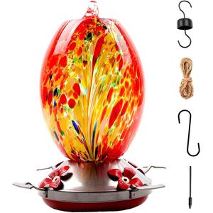 ที่ให้อาหารนกฮัมมิ่งเบิร์ดแบบเป่าด้วยมือ ทำจากแก้ว 800 มล. พร้อมตะขอรูปตัว S, แปรงเชือกป่าน, ที่กันมดสำหรับกลางแจ้ง - Product Image 2