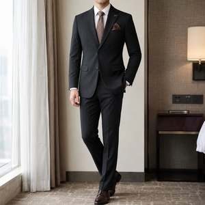 Completo da <span class=keywords><strong>Uomo</strong></span> <span class=keywords><strong>Grigio</strong></span> Nebbia a Righe Sottili Monopetto 2 Pezzi (Blazer e Pantaloni) per Business, Cerimonie, Matrimoni, Banchetti, Feste e Spettacoli - Product Image 2