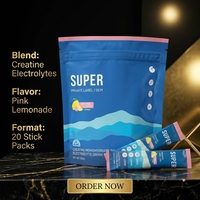 Mélange de boisson électrolytique à la créatine monohydrate de marque privée, saveur limonade, 20 sachets en poudre, complément alimentaire pour adultes
