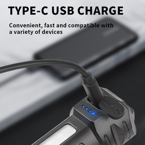 Lampe torche multifonction LED rechargeable Yiwu 1800mAh avec batterie intégrée, chargement Type C, zoom, lumière latérale et lampe de signalisation - Product Image 4