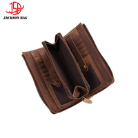 Dompet Kulit Pria Jiesheng Multi-Kartu Berkualitas Tinggi, Tas Kulit Asli Crazy Horse dengan Tempat Kartu Kredit