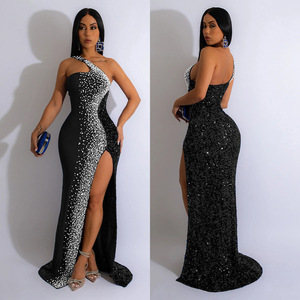 Robe de bal de promo personnalisée Vestidos De Fiesta Largos Elegantes <span class=keywords><strong>Y</strong></span> Moulante d'épaule à un bras haute Fente Maxi Cristal - Product Image 3