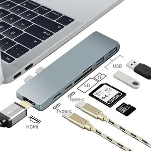 7 Port Usb C Hub Thunderbolt Naar Usb 3.0 Sd Tf Kaartlezer Usb Otg Multi Hub Voor Macbook Pro