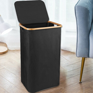 ANYO Chất lượng cao handmade màu xám Oxford vải tre 2-phần có thể gập lại giặt giỏ <span class=keywords><strong>Hamper</strong></span> với bìa 41x33x70cm - Product Image 2