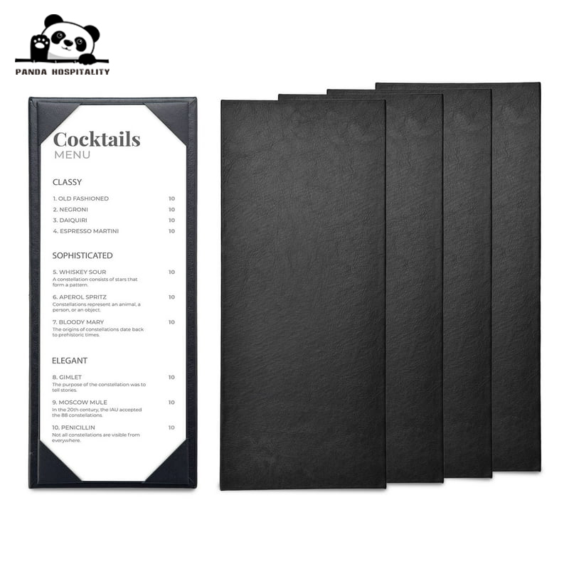 20-Pack Single Panel Menu Covers - Black PVC Restaurant Menu Holders 4.25 X 11 Inch