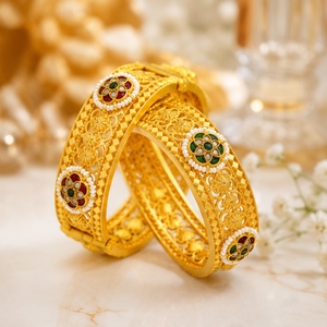 925 Silver Antique Bangles Traditional Floral Designer <b>Kada</b> Bracelet Set for Women Wedding Jewelry - Product Image 2