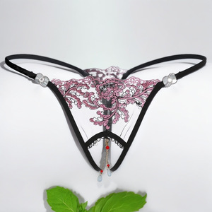 Vente en gros usine : Lingerie sexy pour femmes avec perles, broderies, string à entrejambe ouvert, taille basse, nœud, G-string, culotte perlée pour adultes - Product Image 3