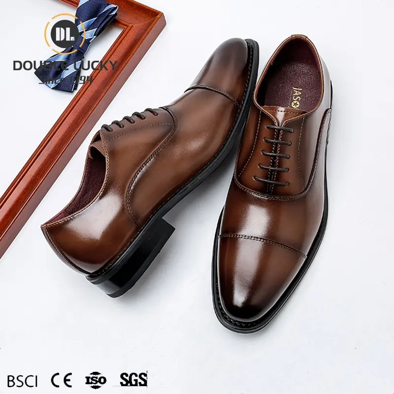 Double Lucky New Arrivals Luxury Formal Dress Shoes For Men Office High Quality Brown Business Men Leather Dress Shoes