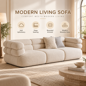 Canapé 3 places VB Modern Ivory style nuage avec accoudoirs triples, coussins de dossier superposés et sièges arrondis pour salon - Product Image 4