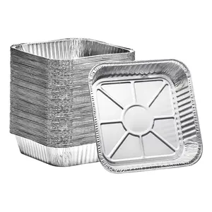 9 Inch 1650Ml Vierkante Wegwerp Aluminiumfolie Bakvorm Friteuse Liners Halen Voedselcontainers Met Koepeldeksels