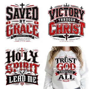 Vinilos Termoadhesivos DTF Lavables con Frases Religiosas <span class=keywords><strong>de</strong></span> Jesús en Rojo, Diseño <span class=keywords><strong>de</strong></span> Dios, <span class=keywords><strong>Amor</strong></span> y Fe, Listos para Prensado en Camisetas y Bolsas - Product Image 1