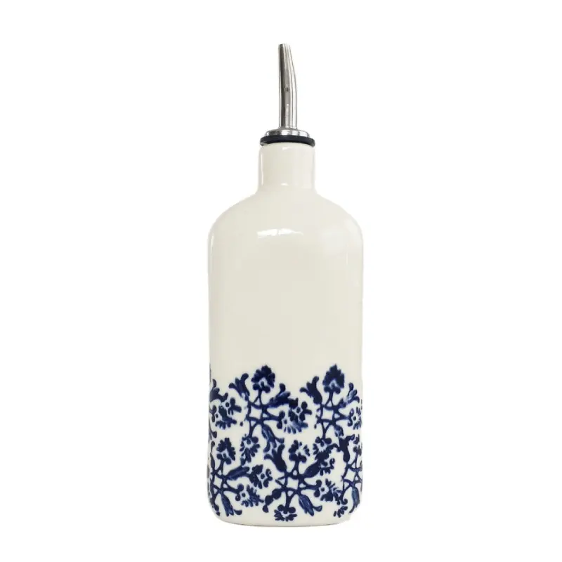 Intage-botella de aceite de oliva de porcelana, dispensador de aceite de cerámica azul y blanco para el hogar y restaurante