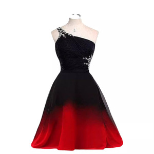 One Shoulder A-Line Chiffon Dress With Contrast Color Red Black Plus Size Women's Formal Dress - Product Image 5
