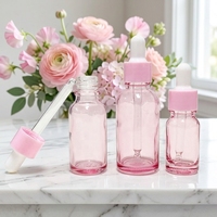 Nouvelles bouteilles vides en verre transparent rose pour huile corporelle scintillante avec pipette compte-gouttes rose or, anti-fuite, pour sérum de soin de la peau