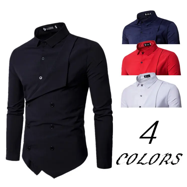 Chemise de bureau en coton pour hommes, chemise formelle rouge unie avec double boutonnage