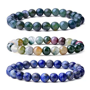 Bracciali all'Ingrosso con Charm in Agata Naturale da 8mm, Bracciale Elastico con <span class=keywords><strong>Pietre</strong></span> <span class=keywords><strong>Portafortuna</strong></span> per Uomo e Donna - Product Image 1