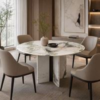 Table à manger moderne sur mesure en marbre Calacatta vert, base en dalle pleine pierre à veines blanches et vertes, pour villa de luxe et restaurant