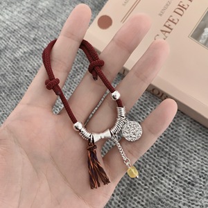 Chinese Style Bowknot <b>Bracelet</b> Red <b>Rope</b> S925 Sterling Silver Amber Charm Unisex Gift Jewelry - Product Image 1