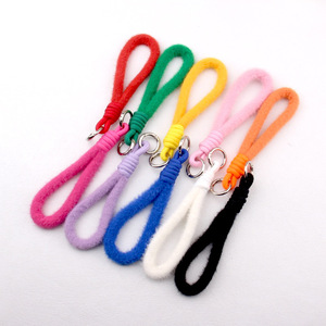 Colorful Soft Polyester Plush Short Phone Lanyard Wrist Strap Keychain Yarn Doll Pendant DIY Crafts Fashion Promotional Lanyards