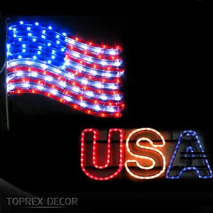 Outdoor Waterproof Usa Patriotic Lights Hanging Ornaments President'S Day Rope Light Motif American Flag Led Lights