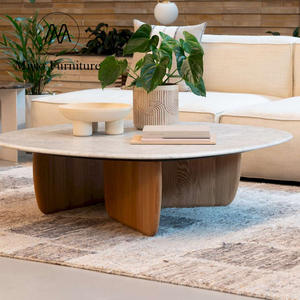 Meubles de salon en bois massif naturel de style moderne table basse ronde en marbre blanc table basse extérieure personnalisée - Product Image 6