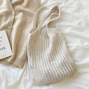 Knitting bag handbags retro twist cotton knitted shoulder korea number rib wool crochet low mow pleated flower knit bag