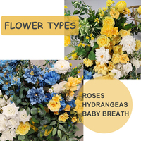 Coureur de fleurs artificielles bleu royal au prix de gros pour la décoration d'arc, fleurs jaunes et bleues, fleurs artificielles