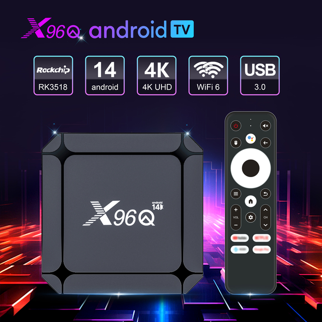 4K Tv Box X96Q RK3518 Android 14 4K Quad Core TV Box with 2 GB 16GB Storage 1 Year Warranty 2.4G/5GHz WiFi USB 3.0 Full HD
