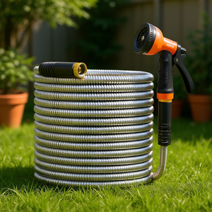 Carrete para manguera de jardín de acero inoxidable de 50 pies con boquilla pulverizadora para riego exterior - Product Image 2