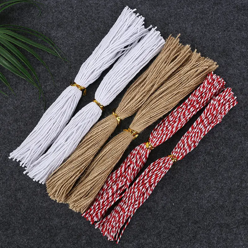 Stock Cut Hemp Rope 25cm Red White Natural Handmade Creative Decorative Diy Gift Wrapping Packaging Rope Tag String