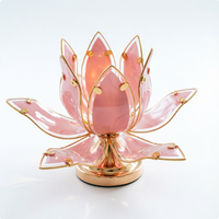Lámpara de Mesa de Cristal Rosa con Forma de Flor de Loto, Marco Dorado, Moderna, LED, Luz Blanca Cálida, Lámpara de Noche para Mesa de Noche, Creativa, Zen, Decorativa