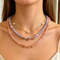 Collier de perles DIY avec lettres bulles, en pierres naturelles, plaqué or 18 carats PVD, résistant à la rouille et à l'eau, pour femme