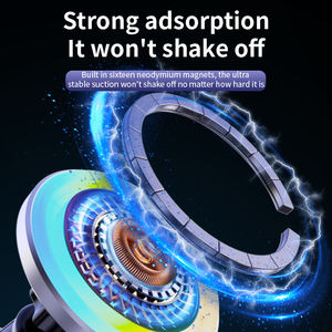 Produits les plus vendus 2025 <span class=keywords><strong>Chargeur</strong></span> 15W sans fil <span class=keywords><strong>pour</strong></span> voiture Support de charge sans fil magnétique puissant avec logo de lumière RVB respirante - Product Image 6