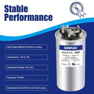 <span class=keywords><strong>Condensateur</strong></span> <span class=keywords><strong>25</strong></span>+5 <span class=keywords><strong>UF</strong></span> <span class=keywords><strong>25</strong></span>/5 MFD ±5% 370V/440VAC <span class=keywords><strong>Condensateur</strong></span> de démarrage double <span class=keywords><strong>CBB65</strong></span> Fonctionne pour le démarrage du moteur de climatiseur ou de pompe à chaleur - Product Image 4