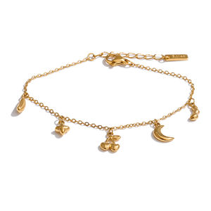 Bracelet chaîne JINYOU 4822 en acier inoxydable plaqué <span class=keywords><strong>or</strong></span> 18 carats avec pendentifs <span class=keywords><strong>banane</strong></span>, lune et cerise pour <span class=keywords><strong>femme</strong></span> - Product Image 1