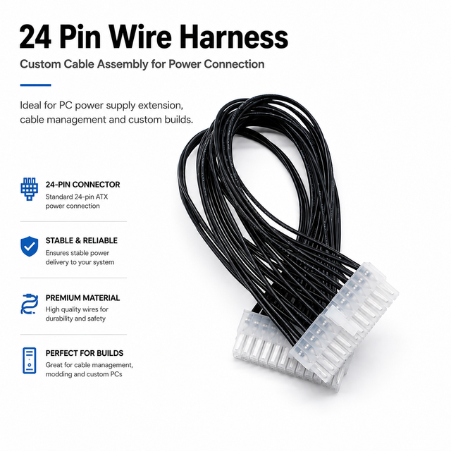 Customizable 24 Pin Dual Row Connector Wire Harness Cable Assembly Electronic Wire for PC Motherboard