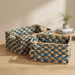 Juego de cesta tejida decorativa de jacinto de agua de mimbre, organizador de almacenamiento de jacinto de agua sostenible al por mayor - Product Image 3