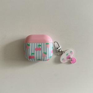 Étui pour écouteurs Apple AirPods 4, motif rayures bleues, pendentif cœur ovale fraise, protection intégrale antichoc - Product Image 6