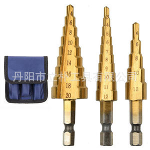 Juego de brocas escalonadas con vástago hexagonal, chapadas en titanio, 3-12, 4-12, 4-20 mm, para perforación de metal, acabado dorado - Product Image 2