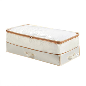Double Layer Compression <b>Storage</b> <b>Box</b> Rectangle <b>Beige</b> Black Foldable With Lid Dustproof Clothing Organizer Bedroom Use - Product Image 2