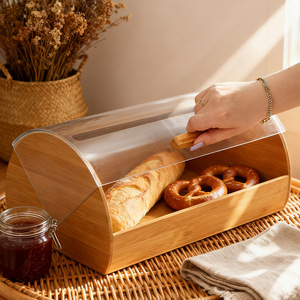 Boîte à pain en bambou Gem avec couvercle en acrylique, grande capacité, rangement de cuisine pour pain et pâtisseries - Product Image 1