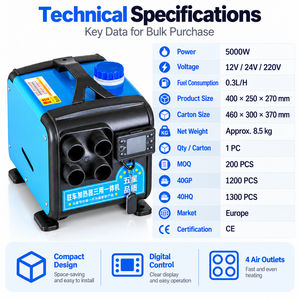ND02002 เครื่องทำความร้อนน้ำหล่อเย็นไฟฟ้าแบบพกพาออลอินวัน 5Kw 8Kw ระบบอัตโนมัติ 12V/24V สำหรับใช้งานกลางแจ้ง - Product Image 2