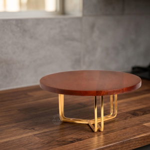 Luxury Quality Wooden and Metal Cake Stand with Brown and Gold Finish for Restaurant <b>Party</b> Cake Dessert Serving - Product Image 1
