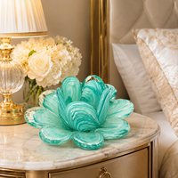 Tempat Lilin Kaca Seni Tiup Tangan Ramah Lingkungan Bebas Timbal Warna Hijau Mint, Patung Artistik Buatan Tangan, Aqua Floral Paskah