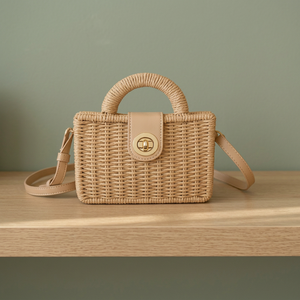 Bolso de Ratán Hecho a Mano para Mujer con Tapa de Solapa - Modelo Casual y Duradero Tipo Caja 17x23 Cm CNT1033-1089 camel - Product Image 2