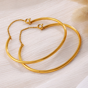 C Shaped Adjustable Gold <b>Bracelet</b> Choker <b>Set</b> Stainless Steel Minimalist Jewelry Unisex Fashion Accessory - Product Image 3